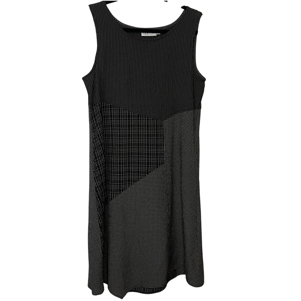 Habitat Dress Womens S Black Stripe Plaid patchwork Whimsigoth Boho Knee Length‎
